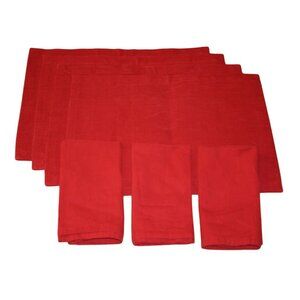 Crate & Barrel Red Check Henley Placemat Set 4 + 3 Napkins Cotton Festive Modern